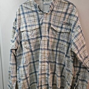 Columbia Men's Blue and Yellow Plaid Button-Down Shirt